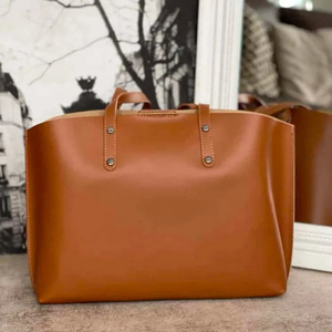 Bolso Tote de Cuero Genuino, Color Sólido, Estilo Minimalista, Abierto por Arriba, para Uso Diario, Bolso de Mano para Mujer, para Todas las Temporadas - Product Image 2