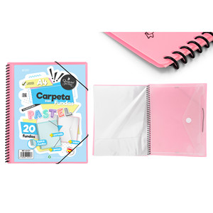Cartella a spirale rosa pastello con 20 tasche A4 e copertina intercambiabile per accessori per cartelle - Product Image 1