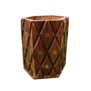 Portalápices Redondo de Madera Ecológico Premium y Organizador de Escritorio con Diseño de Arte Popular, Artesanía en Madera SUAZ - Product Image 1