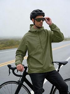 High Quality Men's <b>Olive</b> Green Hooded Waterproof Jacket With Zipper Closure And Packable Design For Men's - Product Image 2