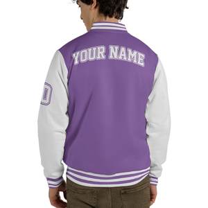 Chaqueta universitaria blanca y morada básica personalizada, chaqueta deportiva con letras y cita nostálgica para mujer, Haus Industries - Product Image 3