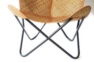 Silla plegable de mariposa de estilo rústico Justa, asiento de mezcla de cuero de lona de bambú con soporte de hierro para dormitorio o ocio al aire libre - Product Image 4
