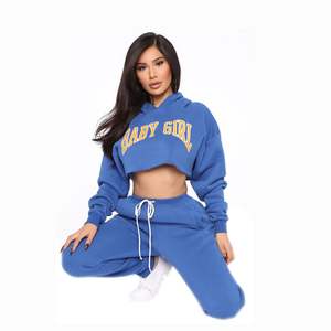 Stylish Women's Tracksuits With Embroidery Design Cropped <b>Hoodie</b> With <b>Comfy</b> Sweat Pants Running Wear Tracksuits - Product Image 3