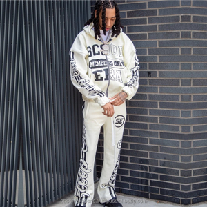 Streetwear personnalisé en détresse DTG imprimé français éponge survêtement soleil délavé à l'acide survêtements hommes à capuche et pantalons de survêtement survêtement - Product Image 3