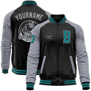Vente en gros dans l'industrie directe Bomber décontracté hiver personnalisé noir bleu clair-blanc Varsity Letterman Zipper Jacket - Product Image 3