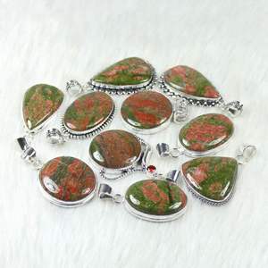 สร้อยคออัญมณี unakite ธรรมชาติจี้สไตล์โบฮีเมียนสร้อยคอดีไซน์เนอร์กับการตั้งค่าหนามเตย - Product Image 5