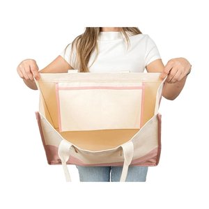 Sac fourre-tout en toile rose Elite Large pour femmes, durable, en coton 390 g/m², pour le shopping et la plage, avec poche - Product Image 4