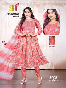 Parapluie de concepteur indien coupé avec broderie travail feuille de capsule lourde imprimé haut bas avec Chanderi Dupatta par exportation - Product Image 2