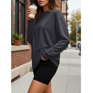 Nuevo diseño de lujo de manga larga cuello redondo hombro pendiente sólido cómodo sudadera de algodón de gran tamaño para mujer de Bangladesh - Product Image 3