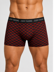 Zoom Trading Boxer pour homme à motif à carreaux rouge et noir, taille mi-haute, respirant, en maille - Product Image 1