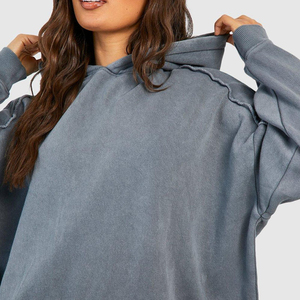 Sudadera con capucha extragrande de algodón 100% para mujer, sudadera con detalle de costura lavada Vintage, conjunto de 2 piezas con logotipo frontal corto de invierno, estilo de otoño 3D - Product Image 4