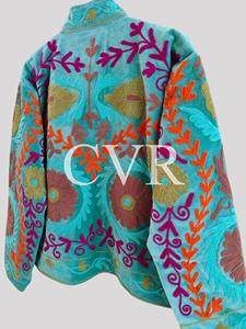 Abrigo de Mujer Talla Grande con Bordado Floral a Mano, Cuello Mandarín, Manga Larga, Estilo Bohemio Informal para Primavera - Product Image 3