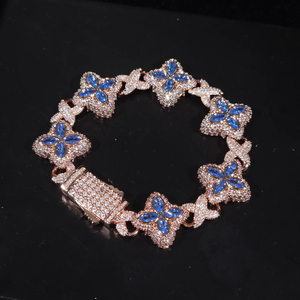 Blue Moissanite Stone Clover <b>Infinity</b> Iced Out <b>Bracelet</b> Silver Fully Paved Sparkling Luxury Statement Jewelry - Product Image 5