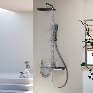 Súng màu xám 4 chức năng vòi hoa sen đặt nhiệt độ hiển thị kỹ thuật số LED bầu không khí ánh sáng lạnh và nóng vòi hoa sen vòi - Product Image 3