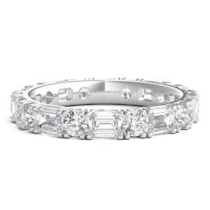 3ct 14K oro blanco diamante redondo y corte esmeralda laboratorio cultivado diamante eternidad banda anillo para niñas - Product Image 1