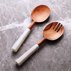 Natural Acacia <b>Wood</b> Eco-Friendly Luxury Salad Server Set of 2 Handmade Home Kitchen <b>Utensils</b> - Product Image 2