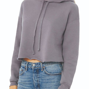 Ourlet brut épaule tombante 52% Airlume peigné et anneau filé coton 48% Poly polaire tempête femmes recadrée polaire à capuche - Product Image 5