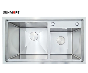 SUNMORE-Grifo de cocina de doble cuenco hecho a mano, de acero inoxidable 304, de montaje superior, para lavar el hogar, hecho en Vietnam, - Product Image 2