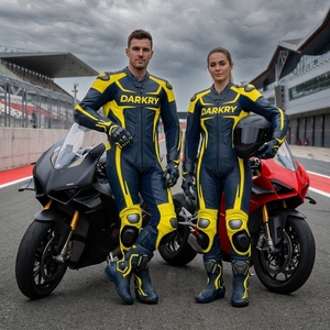 Traje de Cuero Personalizado para Motociclismo de Competición, Equipo de Pista OEM, Ropa Protectora de Cuero Vacuno Perforado para Motociclistas - Product Image 5