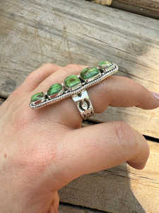 Fait à la main naturel semi-précieux Sonoran montagne Turquoise argent Sterling 925 réglable 5 pierre belle bague pierre précieuse à la main - Product Image 5
