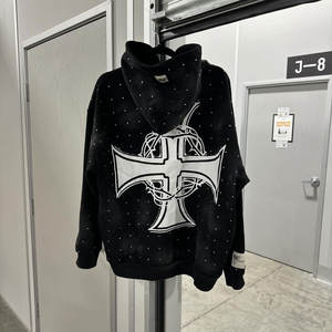 OEM Fabricantes personalizados 500 Gsm Streetwear Boxy Vintage Oversized Heavyweight Distressed Acid Wash Zip up Hoodie Rhinestone - Product Image 4