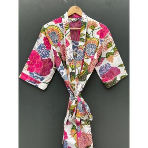 Robe kimono en coton biologique bohème à imprimé floral, peignoir tissé - Product Image 2