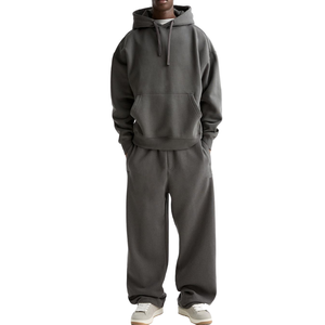 <b>Men's</b> High Quality Custom Hooded Acid Wash Polyester/Cotton French Terry <b>Fleece</b> Oversized Sweatsuit Set Tracksuits - Product Image 2