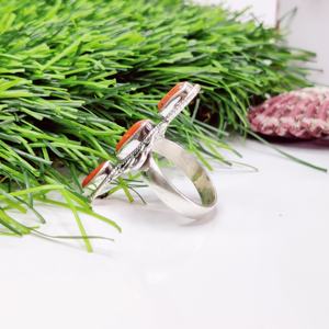 Anillo de Plata de Ley 925 con Piedra de Coral y Filigrana Punk - Regalo Perfecto para Mujeres en Bodas y Fiestas - Product Image 3