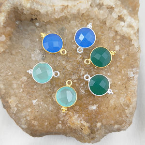 Colgante redondo de calcedonia y ónix verde de Aqua, abalorio de bisel de piedras preciosas chapado en oro para la fabricación de joyas, joyería piramidal - Product Image 1