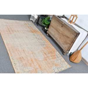 Tapis Moderne Orange Beige 4.3X7.6 pi Fait à la Main Classique Rectangle Patchwork Design Vintage Turc Laine Polyester Latex pour Vivre - Product Image 4