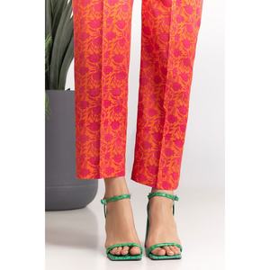 Conjunto Casual de Dos Piezas para Mujer, Estampado Dobby Naranja, Talla XXS, Top de Manga Tres Cuartos, Diseño de Dos Piezas para Primavera/Verano, Crepé - Product Image 4