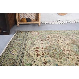 Tapis de grande surface vert beige traditionnel turc vintage-Motif de patchwork de support en latex de laine de 4.6x9.5 pieds pour couloir chambre d'adolescent - Product Image 2