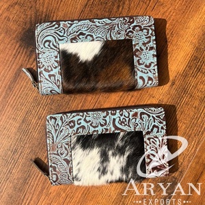 Offre Spéciale sculpture portefeuille pochette coque de téléphone élégant vrais cheveux sur cuir de vachette nouveau Design couleur Turquoise portefeuille en cuir occidental - Product Image 1