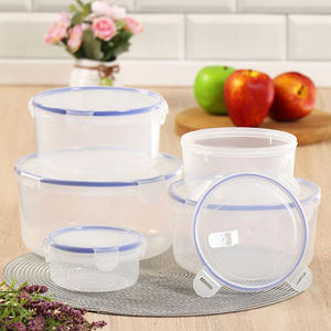 Set Of 5 Round Airtight Plastic Food <b>Storage</b> <b>Containers</b> With Clip-On Lids For Freshness Preservation, <b>Stackable</b> Design, Kitchen - Product Image 3