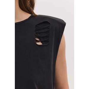 T-shirt sans manches décontracté avec détails déchirés, 100% coton - Product Image 3