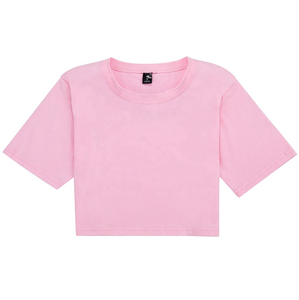 Tops cortos bordados personalizados para mujer, camiseta de manga corta 100% de algodón, top corto holgado, camisetas de yoga y gimnasio - Product Image 5