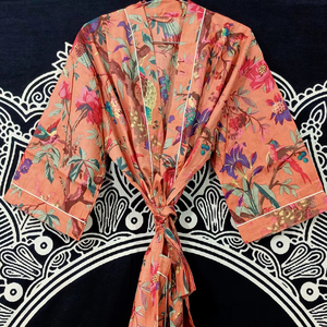 Automne et printemps Style indien Vintage oiseau Robe 100% coton respirant décontracté bloc imprimé été Kimono avec Logo numérique - Product Image 1