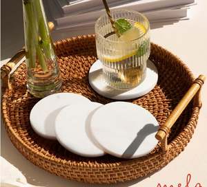 Dessous de verre carré de luxe en marbre Moon Design avec nouveau design pour la décoration de cuisine en gros tapis/coussin en pierre et laiton - Product Image 4