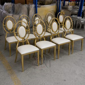 Chaise de réception de mariage Target Ring Back en acier inoxydable doré avec coussin blanc pour salles de banquet, vente en gros de sièges - Product Image 3