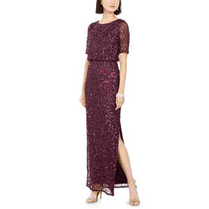 Abito da sera Adrianna Papell da donna con perline, lunghezza al pavimento, vita naturale, linea ad A, vestibilità a tubino, con decorazioni di paillettes, taglia XL - Colore Vino - Product Image 1
