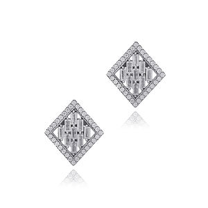 ต่างหูเงินแท้ 925 ประดับเพชรซิคอนทรงบาแกตต์สีขาว สำหรับผู้หญิง งานแฮนด์เมดจากตุรกี ขายส่ง - Product Image 1