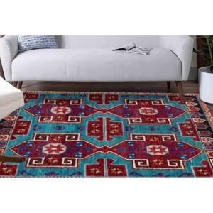 Red Geometric <b>Rug</b>: Turkish Persian Design, Soft Accent <b>Rug</b>,<b>Chenille</b> <b>Rug</b> - Product Image 3
