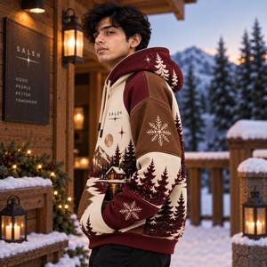 Christmas Graphic Hoodie Men's Winter Fleece Pullover Oversized Holiday Sweatshirt Custom Streetwear Wholesale - Product Image 2