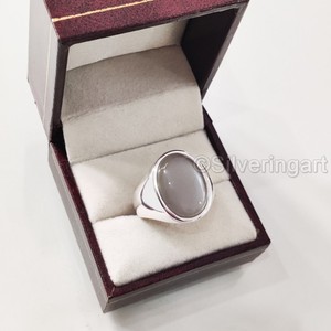 Nueva llegada anillo para hombre piedra lunar gris Natural piedra preciosa junio piedra natal anillo árabe Regalo de Cumpleaños joyería 925 anillo de plata esterlina - Product Image 3