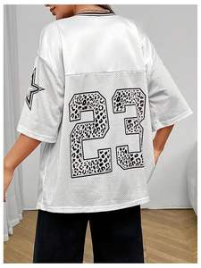 Jersey de mujer de moda, camisetas de gran tamaño, gráfico de letras, cuello en V, Media manga, ropa de calle, camisetas cómodas y elegantes - Product Image 3