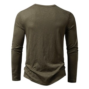 T-shirt basique en coton à manches longues pour hommes, décontracté, col boutonné, haut en jersey respirant avec impression sur le devant, fourre-tout de base pour usage quotidien - Product Image 2