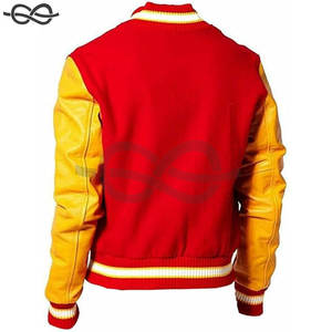 Veste Letterman Varsity de style baseball rouge et jaune pour hommes, veste à capuche avec manches en similicuir et broderie, nouveau design à la mode pour enfants - Product Image 2