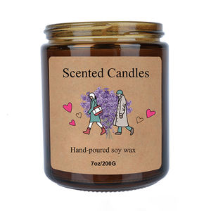 7oz Amber Glass Jar Scented <strong>Candles</strong> Handmade Soy Wax <strong>Aroma</strong> with Illustrated Personal Label Factory Home Decor Gifts - Product Image 4