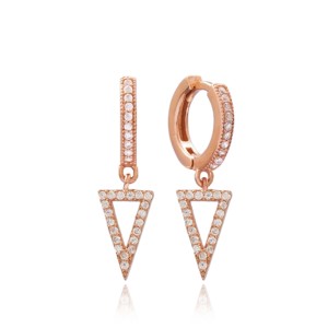 Boucles d'oreilles en argent sterling 925 faites à la main en forme de triangle, bijoux fins tendance, vente en gros turque - Product Image 1