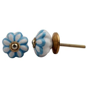 Boutons de tiroir floraux en céramique bleue faits à la main, poignées de porte de commode, placard de cuisine, vente en gros 3.81 cm CK-443 - Product Image 3